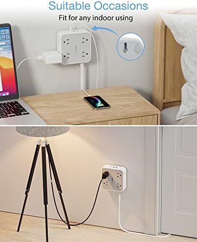 TESSAN Power Strip Tower Surge Protector: 8 AC Outlets & 3 USB Ports (1 USB-C) with 900 Joules Protection, 5 FT Flat Plug Extension Cord – Ultimate Desk Charging Station for Home Office and Dorm Room Efficiency