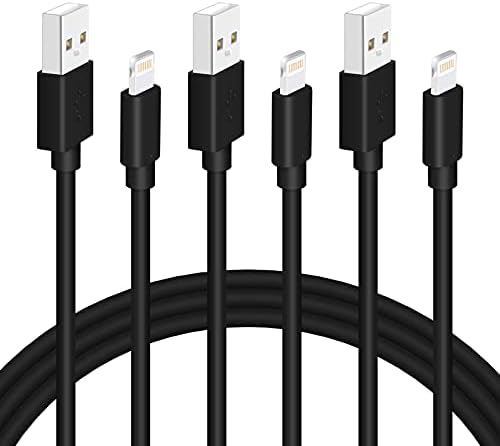 Premium 6 FT Black i Phone Charger Cord 3-Pack – MFi Certified Lightning to USB-A Fast Charging Cable for i Phone 14/13/12/Pro/Max/SE/8/7/6/i Pad/Air Pods – Enhanced Durability and Rapid Data Syncing for Everyday Use