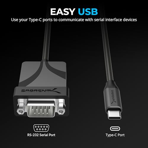 SABRENT USB-C to DB9 Serial RS-232 Adapter Cable (3 FT) – High-Speed Prolific PL2303 Chipset for Seamless POS, Modem, GPS, and Industrial Device Connectivity – Versatile USB 2.0 Solution for Legacy Device Integration with 1 bps to 12 Mbps Baud Rate – Durable, Portable, and Easy to Use