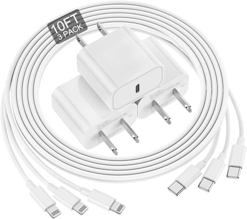 Ultra-Fast 20 W USB-C Charger with 6-Foot Lightning Cable – Convenient 3-Pack for i Phone 14/13 Pro, Ideal for Home and Travel – Superior Durability and Extended Reach for Effortless Charging Anytime