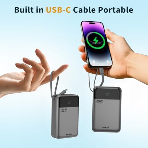 Hichain 65 W PD 20000 m Ah Fast Charging Power Bank – High-Capacity Portable Laptop Charger with Triple USB-C Ports for Mac Book, i Phone 16/15, Samsung & Android Devices – Sleek Gray Design for Effortless Travel Power Solutions