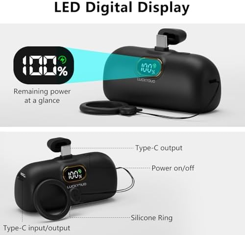 LUCKYDUO 5000 m Ah Ultra-Compact Power Bank with 20 W Fast Charging – Lightweight USB-C Portable Charger for i Phone 15/16, Air Pods, Samsung Galaxy & Android Devices – LED Battery Status Display for Effortless Power Management