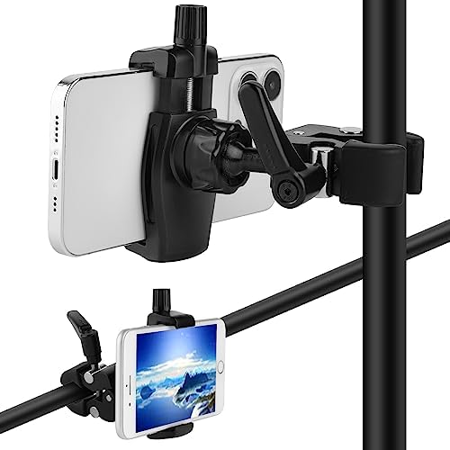 Universal Adjustable Phone Holder for Golf Carts and Microphone Stands – 360° Rotating Aluminum Alloy Mount for 3.5 to 7.5 Inch Smartphones – Perfect Golfing Accessory for Navigation and Entertainment on the Course