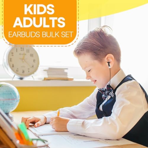 Bulk Earbud Headphones 50-Pack – Premium Wired Earphones for Classrooms & Group Learning, Exceptional Durability & Sound Quality, Perfect for Kids, Teens & Adults – Versatile Comfort for Family Activities & Educational Use (Black)