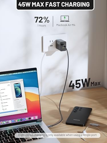 45 W Samsung Super Fast Dual Port USB-C Wall Charger – Ga N Technology for Rapid Charging of Galaxy S25/S24/Note 20, Mac Book Air, i Phone 16/15, and i Pad – Compact & Versatile Fast Power Adapter for All Devices – Enhanced PPS Performance for Speed & Compatibility