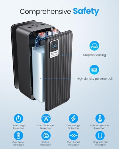 Ultra-High Capacity 50000 m Ah Power Bank – Fast Charging Portable Charger with PD 22.5 W USB C Output, QC 4.0 Technology, and LED Battery Display – Triple Device Compatibility for i Phone, Samsung, i Pad, and More – Ideal for Travel and Outdoor Use