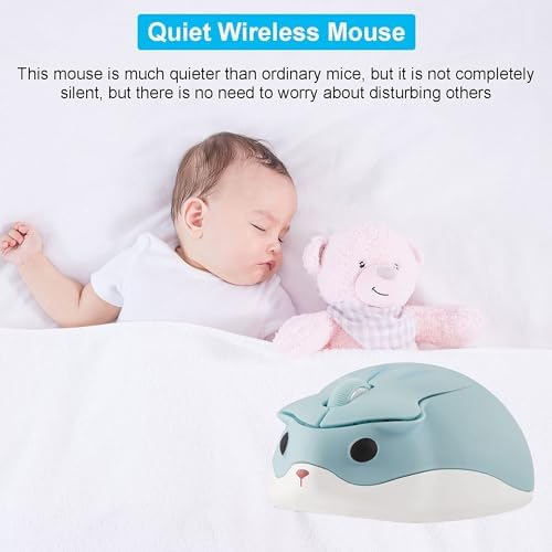 Adorable CHUYI Hamster Wireless Silent Mouse – 1200 DPI Lightweight Cordless Computer Mouse for Kids, Perfect Gift for Home, School & Travel – Fun & Functional Design in Light Blue