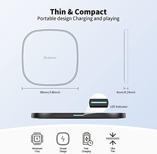 Esoulk 15 W Ultra-Slim Qi Wireless Charger with 5 FT Type-C Cable – Fast, Efficient Power-Up for i Phone Pro Max, Galaxy Note, One Plus & Pixel – Lightweight, Portable Design for Home & Travel Use