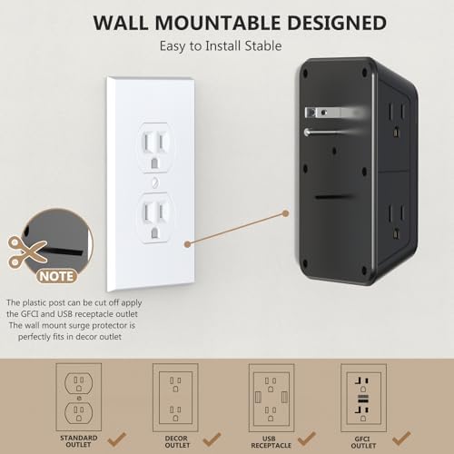 Maximize Your Power Potential with the 6-Outlet Surge Protector & 4-Port USB Charger – Versatile Multi-Plug Adapter Featuring 2 Fast-Charging USB-C Ports, Ideal for Home, Office, Kitchen, and Travel – Enhanced Safety and Connectivity for All Your Devices