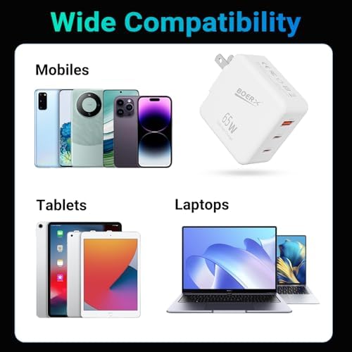65 W Gallium Nitride USB C Charger – Ultimate Multi-Port Fast Charging Block for Efficient Power Management | Compact and Lightweight Design for Professionals and Travelers | Rapid Charging for Laptops, Smartphones, and Tablets with Advanced Safety Features
