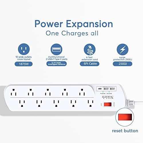 Maximize Your Power with the 23-in-1 Heavy Duty Surge Protector Power Strip – 20 Outlets Plus 2 USB and 1 USB-C Ports, 6 ft Wall-Mountable Extension Cord for Efficient Gaming, Office, and Home Setup – Unmatched Compatibility and Fast Charging Solutions