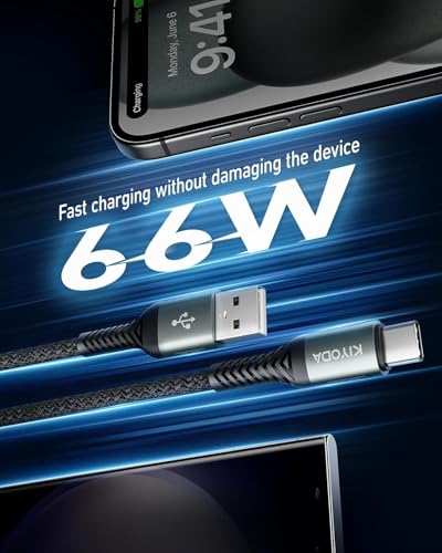 USB C Cable Coiled 6FT 2Pack, Braided USB A to Type C Charger Cable for Car 66W Fast Charging Cord Compatible with iPhone 16 15, iPad, Samsung Galaxy, Google Pixel, Moto, TCL, LG Phones – Enhanced Compatibility and Speed
