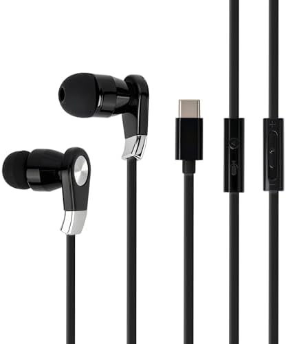 Experience Unmatched Audio Clarity with LANDIBO USB C Wired Earphones – Advanced Noise Cancellation, Integrated Microphone & Effortless Volume Control for Gaming, Music, & Calls – Durable In-Ear Design in Elegant Black & White for Ultimate Comfort and Style