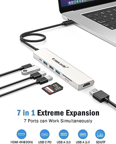 Lemorele 7-in-1 USB C Hub Adapter: Unleash Ultimate Connectivity with 4 K HDMI Output, 100 W Power Delivery, and High-Speed Data Transfers – Sleek Blue Multiport Dongle for Mac Book, Chromebook, Dell, HP & Lenovo Users Seeking Enhanced Performance and Style