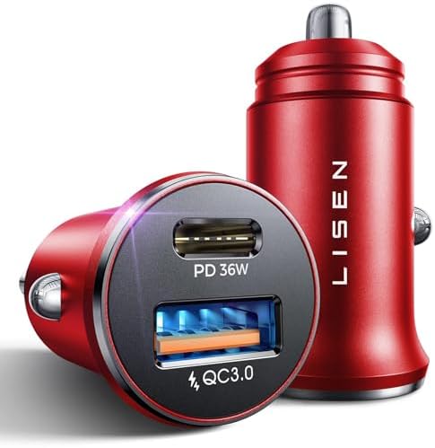 LISEN 2-Pack Ultra Compact 48 W USB C Car Charger Adapter – All Metal Fast Charge Cigarette Lighter USB Charger for i Phone 15, 14 Pro Max, Galaxy S23/22, i Pad Pro – Smallest Flush Design for Seamless Integration and Enhanced Speed