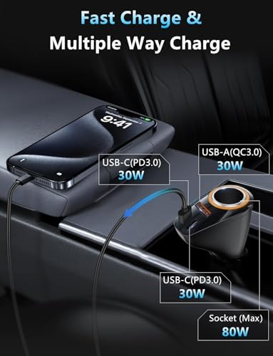 170 W 4-in-1 USB C Car Charger – High-Speed Multi-Device Cigarette Lighter Adapter with Dual USB Type-C PD Ports and 3 USB-A Ports for i Phone 16 Pro Max, 15 Plus, i Pad Pro, GPS – Ultimate Fast Charging Solution for 12 V/24 V Vehicles