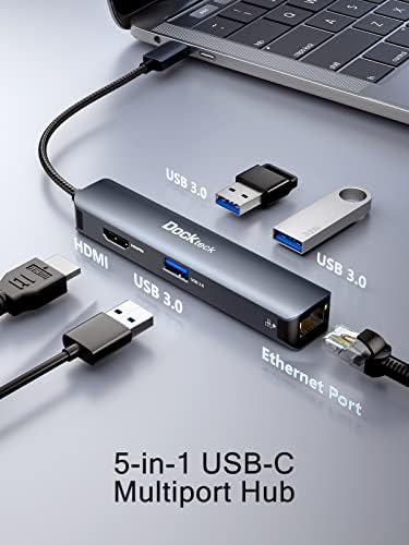 Transform Your Workstation with the Dockteck 6-in-1 USB C Hub Ethernet – Ultimate Multiport Adapter Featuring 4 K@60 Hz HDMI, 100 W Power Delivery, and High-Speed 1 Gbps LAN for Mac Book Pro, Surface Pro, XPS, and More – Effortless Connectivity and Fast Charging for Professionals and Students