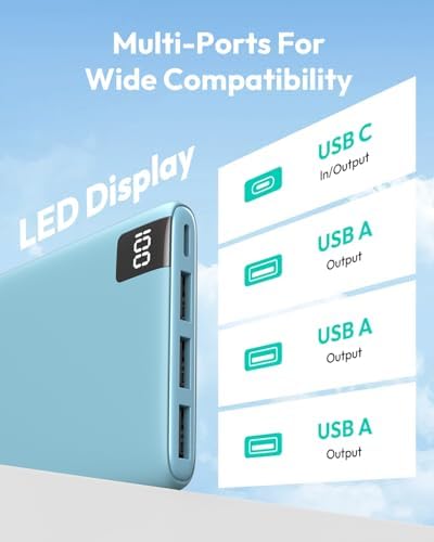 ADDTOP Ultra-Slim 10000 m Ah Fast Charging Portable Power Bank – Lightweight Battery Pack with Dual USB-C & USB-A Ports for i Phone 16/15/14/13/12 and Android Devices – Optimal On-the-Go Charging Companion for Multi-Device Users