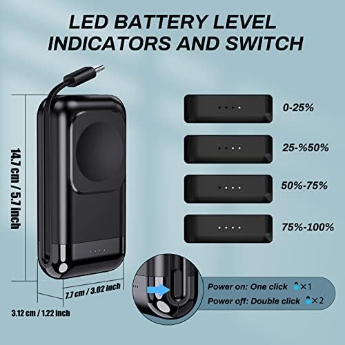 Versatile 2-in-1 Portable Charger: 6000 m Ah High-Capacity Watch and Phone Charger for Galaxy Watch 7/Ultra/6/5 Pro/4/Active 2 & Samsung Galaxy S25 Ultra/S24 Ultra/Z Fold6/Z Flip6 – Fast Charging, Lightweight Design for On-the-Go Power Solutions