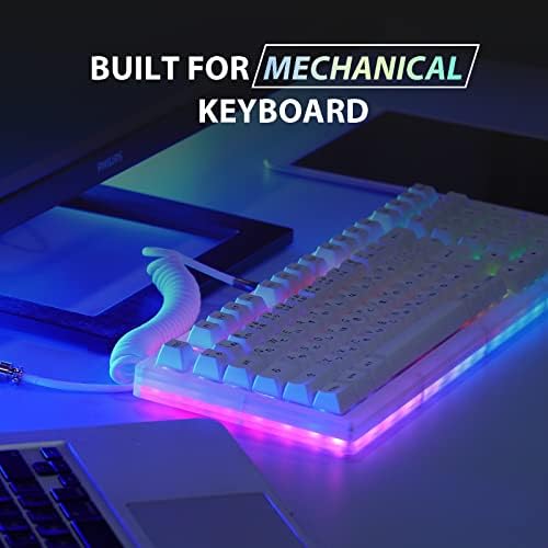 Transform Your Gaming Experience with the EPOMAKER Mix 1.8 m Coiled USB C to USB A TPU Keyboard Cable – Detachable Metal Aviator for Ultimate Customization, Sleek White Design for Enhanced Aesthetics, and Superior Performance for Mechanical Gaming Keyboards