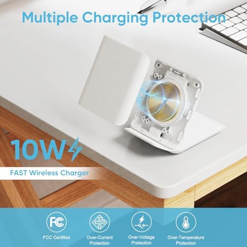 Ultimate Fast Wireless Charging Station for Samsung Galaxy Z Flip Series & Motorola Razr+ – 2-in-1 Foldable Travel Charger with PD 20 W Adapter, Sleek White Design for On-the-Go Convenience – Enhanced Speed & Compatibility for Modern Lifestyles