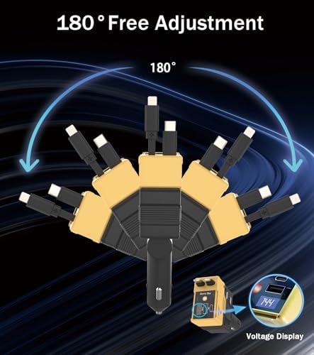4-in-1 Retractable Car Charger with 66 W Fast Charging – Dual Retractable Cables & USB-C/USB-A Ports for i Phone 16/15/14/13/12/11, Samsung Galaxy, Pixel – Sleek White Design for Ultimate Travel Convenience and Device Compatibility