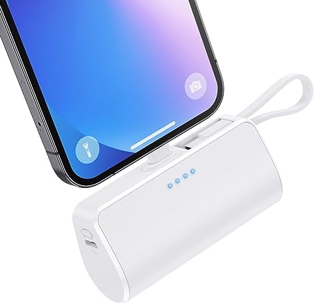 Ultra-Compact 5200 m Ah Power Bank with Built-in USB-C Cable – High-Speed Mini Charger for i Phone 15/14/13/12/XR/8/7/6 & Android Devices – Perfect On-the-Go Backup Solution for Busy Lifestyles with LED Battery Indicator and Enhanced Compatibility