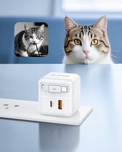 65 W USB-C Travel Charger with Retractable Cable – Dual Port Fast Charging Block for i Phone 16/15 Pro Max, Mac Book Air, and Galaxy – Compact, Foldable Design for Ultimate Portability and Enhanced Compatibility