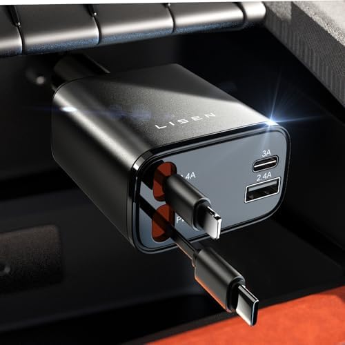 Effortless Power On-the-Go: LISEN 69 W Retractable USB-C Car Charger for i Phone 16, 15, 14, 12 – Fast Charging, Tangle-Free Design, Ideal Travel Companion & Must-Have Road Trip Accessory for All USB-C Devices