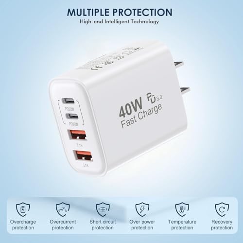 Ultimate 10 FT i Phone 16 & 15 Pro Charger Set – Dual Pack 40 W USB C Fast Charging Cables with 4-Port PD & AC Wall Adapter for Enhanced Compatibility and Convenience – Ideal for Home and Office Use