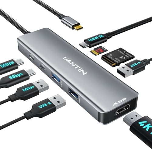 Transform Your Workflow with the 9-in-1 USB C Hub Featuring 4 K 60 Hz HDMI & Power Delivery – Ultimate Multiport Adapter for Mac Book Pro, i Pad Pro, Dell, and HP Laptops – Fast 5 Gbps Data Transfer, Dual USB-C, USB-A Ports, Plus SD/TF Card Reader for Maximum Productivity and On-the-Go Convenience