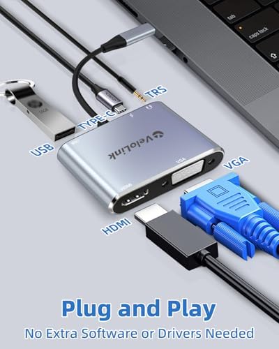 Revolutionize Your Workspace with VELOLINK 5-in-1 USB-C Hub: High-Speed Multi-Port Adapter with HDMI, VGA, USB 3.0, 3.5 mm Audio & 100 W Power Delivery for Effortless Connectivity and Enhanced Productivity
