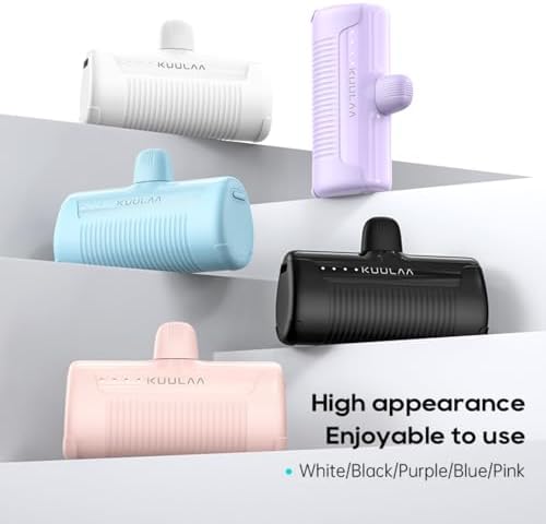 Compact Kuulaa 4500 m Ah Portable Phone Charger with Integrated USB-C Plug – Ultimate Travel Power Bank for i Phone 15/16, Samsung S22/S23 & Android Devices – Fast Charging, Lightweight Design for On-the-Go Convenience