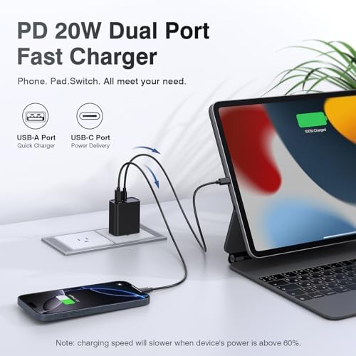 LCGENS 20 W Dual Port USB C Wall Charger Block – 2-Pack Fast Charging Power Adapter for i Phone 11/12/13/14/15/16 Pro Max, i Pad Pro, Samsung Galaxy – Portable and Efficient Charging Solution for Multiple Devices