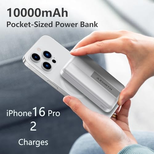 Azmuth Slim Magnetic Power Bank – 10,000 m Ah Wireless Charger with 22.5 W Fast Charging & Digital Display, Perfect for Mag Safe i Phone 16/15/14/13/12 Series – Lightweight, Portable Battery Pack for Seamless Charging on the Go