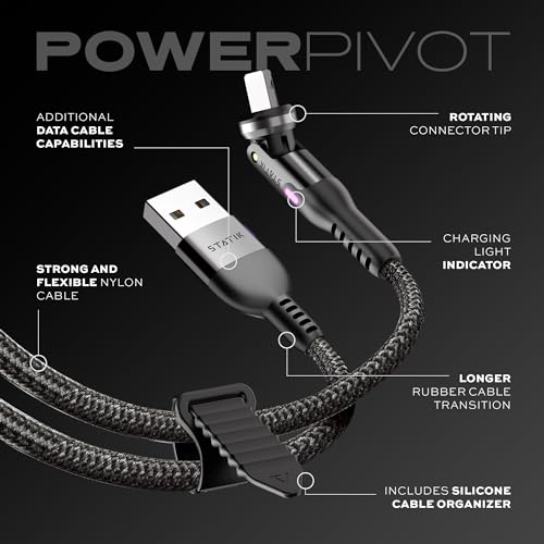 Statik Power Pivot 12 W USB-C Cable – 6 FT Right-Angle Design with 360-Degree Rotating Head for Seamless Charging & Data Transfer, Ideal for Home & Office Setup, Compatible with Smartphones, Tablets, and Laptops, Premium Durability & Flexibility for Enhanced Convenience and Performance