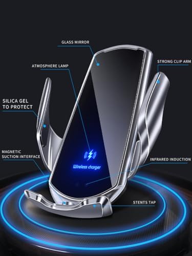 15 W SIHENMY Wireless Car Charger & Auto-Clamping Phone Mount – Fast Charging for i Phone 14/13/12 Mini/Pro Max & Samsung Galaxy S23/S22/S21+ – Stylish Red Vehicle Accessory for Effortless One-Handed Operation & Enhanced Compatibility