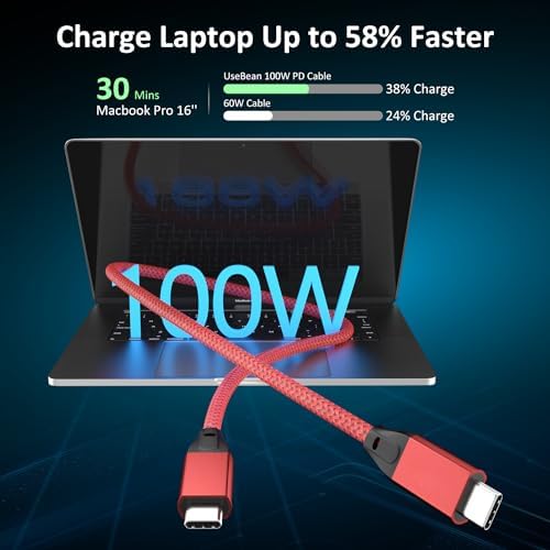 Experience High-Speed Connectivity with Use Bean USB C to USB C Cable – 100 W Fast Charging & 20 Gbps Data Transfer – 15 FT Dual Pack for Mac Book Pro, Galaxy S25 Ultra, i Pad Mini 6, and More – Enhanced 4 K Video Output for Ultimate Performance and Compatibility