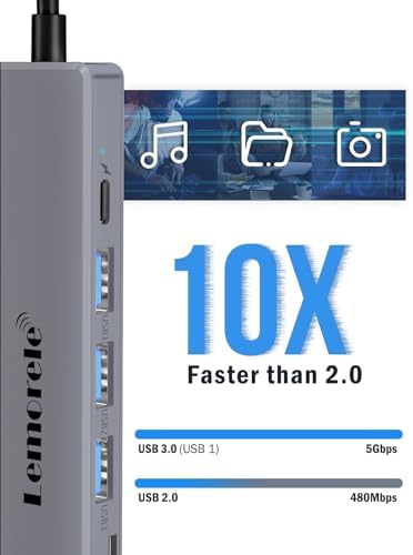 Lemorele 7-in-1 USB C Hub Adapter: Unleash Ultimate Connectivity with 4 K HDMI Output, 100 W Power Delivery, and High-Speed Data Transfers – Sleek Blue Multiport Dongle for Mac Book, Chromebook, Dell, HP & Lenovo Users Seeking Enhanced Performance and Style