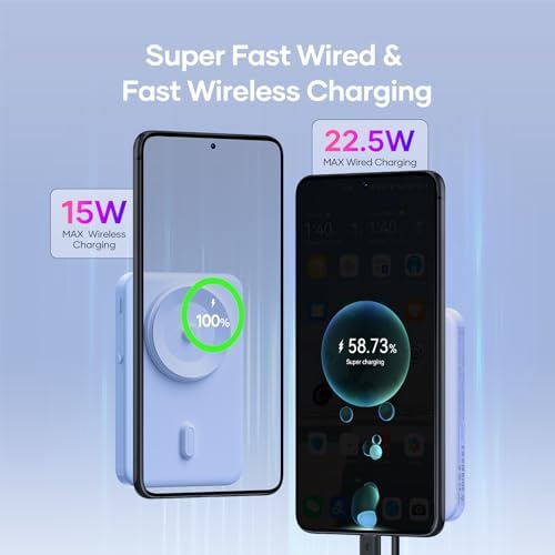 Ultra-Slim Wireless Portable Charger for i Phone & Android – 5000 m Ah Power Bank with Innovative Electric Suction Cup, 22.5 W USB-C PD Fast Charging, Compact Design for On-the-Go Convenience, Stylish Blue Finish – Perfect for Busy Lifestyles and Versatile Device Compatibility