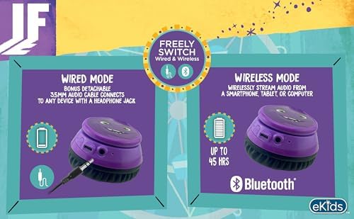 Safe Sound Wireless Kids Headphones – Foldable Bluetooth Earphones with Built-In Microphone – Volume-Limited Design for Hearing Protection – Perfect Portable Audio Solution for School and Travel – AUX-Compatible, Durable, Lightweight, and Stylish