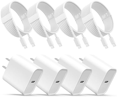 Ultimate 4-Pack USB-C Fast Wall Charger for i Phone 16 & 15 Series – High-Speed 6 ft Charging Cables Included for i Pad Pro, Samsung, and More – Enhanced Compatibility & Durability for Daily Use