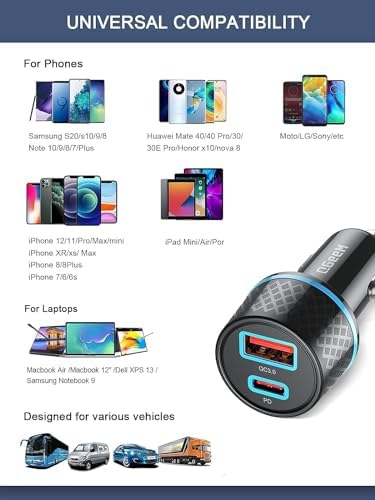 QGee M 91 W USB C Car Charger Adapter – 2 Pack Fast Charging Cigarette Lighter Charger with PD3.0 for i Phone 15/14/13 Pro MAX, i Pad Pro & Galaxy S24/S23/S22 – Ultimate Travel Solution with Enhanced Safety Features and Dual Ports