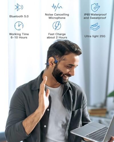 Revolutionary Waterproof Bone Conduction Bluetooth Earbuds – Open-Ear Design Perfect for Active Lifestyles with Youth Whisper Technology and Integrated Microphone for Superior Sound Clarity and Effortless Hands-Free Calls