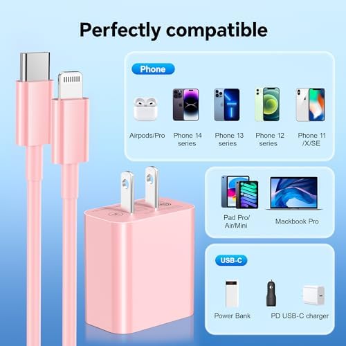 Rapid Charge Power Duo: 6 FT USB-C Wall Charger & Cables for i Phone 16, 15, Pro Max, i Pad Pro, Samsung S23 & Android – Unmatched Speed & Universal Compatibility for All Devices – Perfect for Home & Travel Use