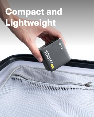 HOTO 100 W Ga N USB-C Charger: Ultra-Compact 3-Port Fast Charging Hub with Foldable Design – Perfect for Mac Book Pro, i Pad Pro, i Phone, Galaxy S24 Series – Includes 4.92 ft USB-C Cable for Efficient Multi-Device Powering and Ultimate Portability