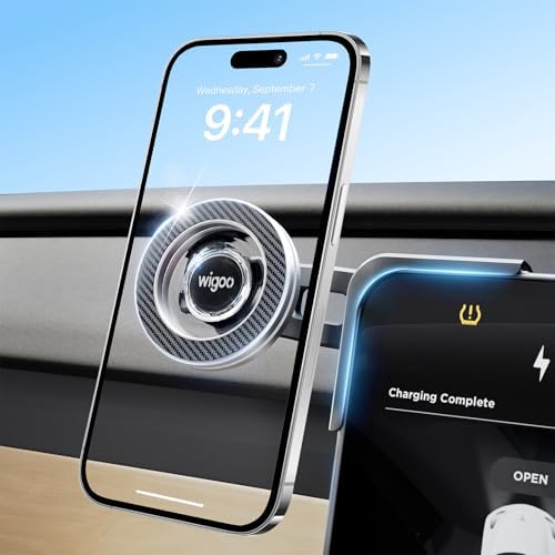 Wigoo Tesla Magnetic Phone Mount – Ultimate Hands-Free Holder for Model 3/Y/X/S – Secure, No-View Obstruction Design for i Phone & Android – Enhanced Compatibility, Effortless Installation, Premium Quality Materials