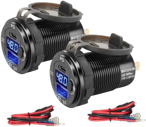 Anina Dual USB High-Voltage Charger 2-Pack (10 V-60 V) – Fast Charging for Golf Carts, Trucks, RVs, and Marine – 30 W Power Delivery & Quick Charge 3.0 – Waterproof & Easy Install – Stay Connected on the Go with Enhanced Compatibility and Safety Features