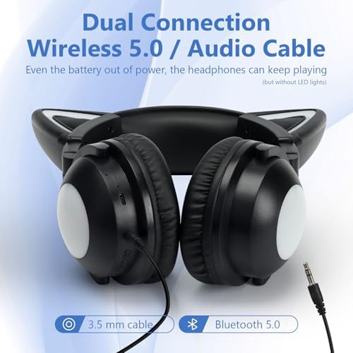 Cat Ear Bluetooth Headphones – Lightweight Over-Ear Gaming Headset with RGB Lighting for Kids & Adults, Unmatched Comfort for Gaming, Music & Calls, Seamless Wireless Connectivity with i Phone, i Pad, Laptop & PC, High-Quality Sound for Immersive Listening Experiences
