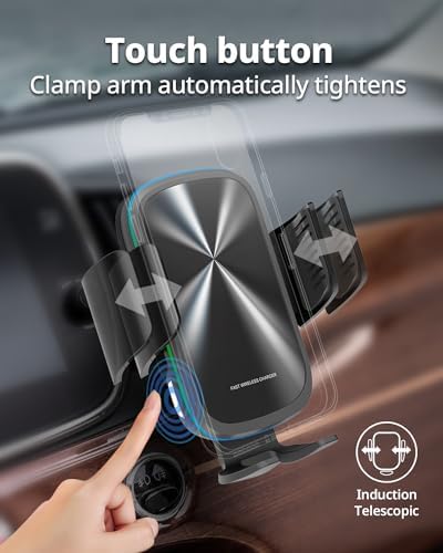 SUPERV 15 W Wireless Car Charger with Auto-Clamping Phone Holder – Fast Charging Vent Mount for Seamless Navigation and Enhanced Device Security, Compatible with i Phone and Samsung Models, Effortless Installation for Modern Drivers